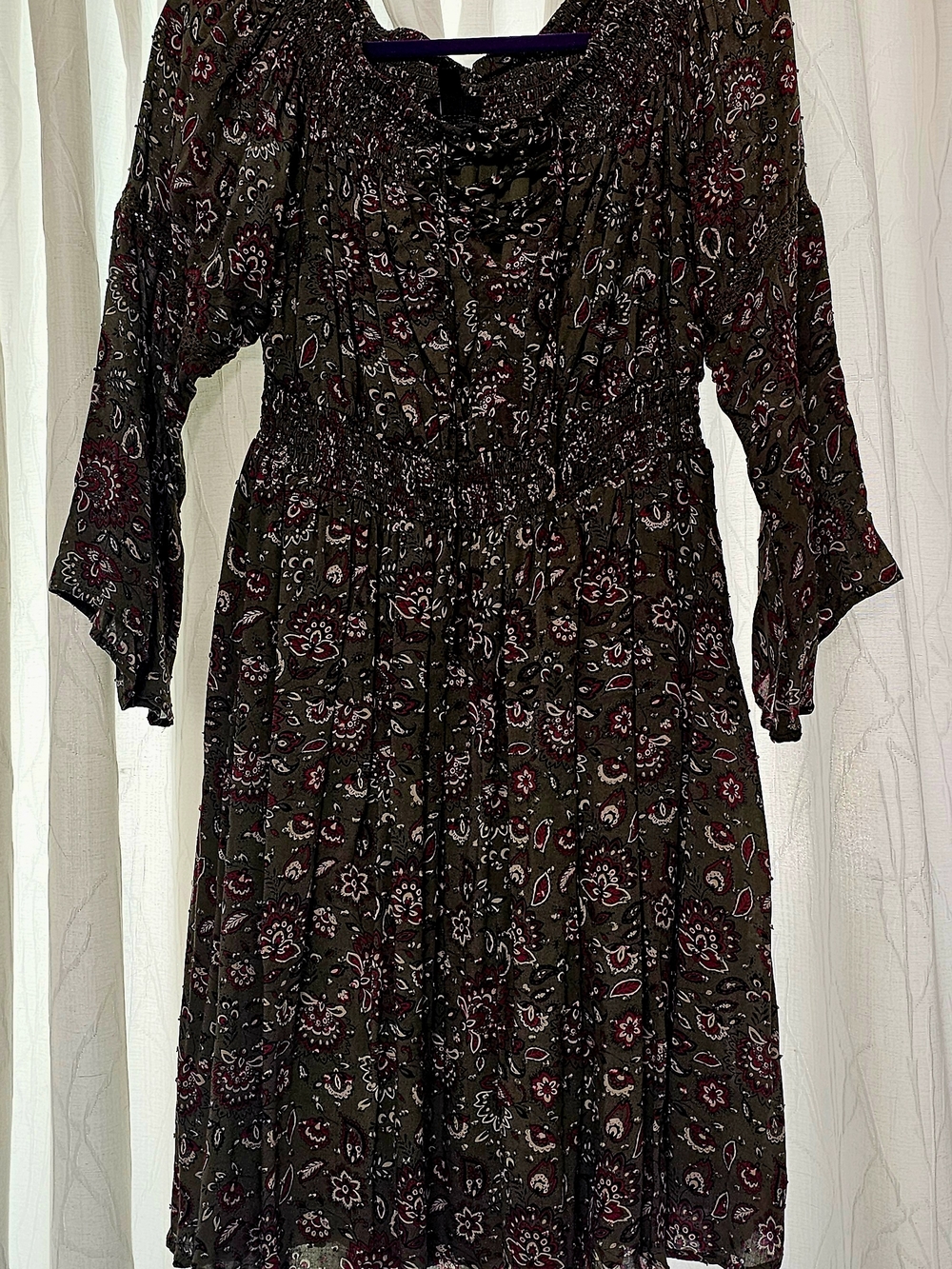 torrid Dark Olive Floral Midi Dress with Red Accents